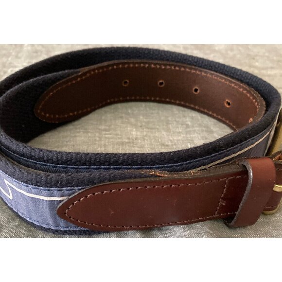Vineyard Vines Shep Ian Blue Whales Brown Leather Reversible Sports Belt 30 - Picture 3 of 8